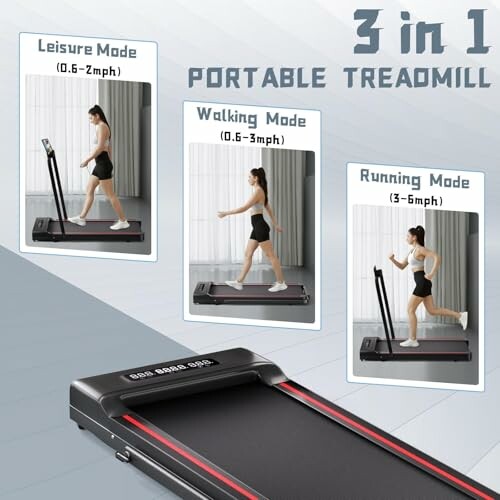 3-in-1 portable treadmill with leisure, walking, and running modes