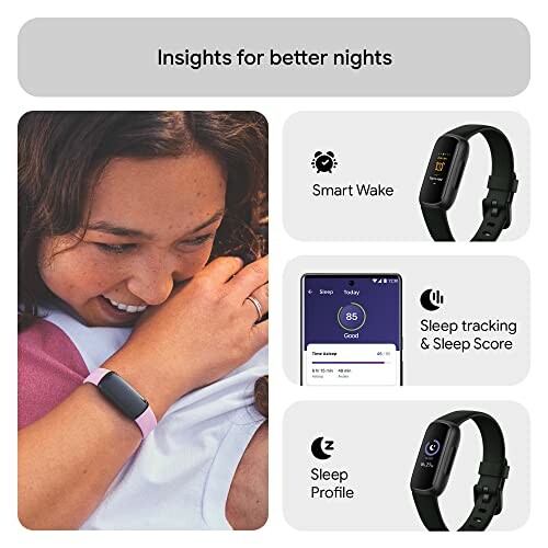 Smartwatch features including Smart Wake and Sleep Tracking.